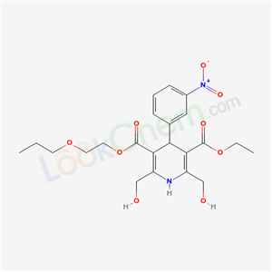 85387-26-4,2-propoxyethyl ethyl 2,6-bis(hydroxymethyl)-4-(3-nitrophenyl)-1,4-dihy dropyridine-3,5-dicarboxylate,2-PROPOXYETHYL ETHYL 2,6-BIS(HYDROXYMETHYL)-4-(3-NITROPHENYL)-1,4-DIHY DROPYRIDINE-3,5-DICARBOXYLATE;3,5-Pyridinedicarboxylic acid,1,4-dihydro-2,6-bis(hydroxymethyl)-4-(3-nitrophenyl)-,ethyl 2-propoxyethyl ester;