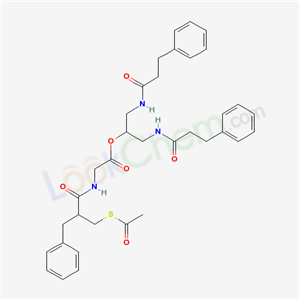 Molecular Structure of 161696-92-0 (1,3-bis(3-phenylpropanoylamino)propan-2-yl 2-[[2-(acetylsulfanylmethyl)-3-phenyl-propanoyl]amino]acetate)