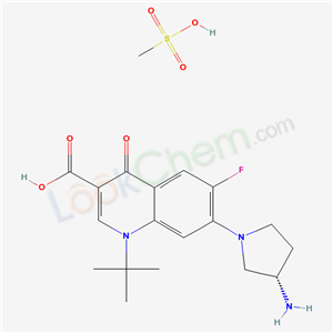 130548-45-7,7-[(3S)-3-aminopyrrolidin-1-yl]-1-tert-butyl-6-fluoro-4-oxo-1,4-dihydroquinoline-3-carboxylic acid methanesulfonate,7-[(3S)-3-aminopyrrolidin-1-yl]-6-fluoro-4-oxo-1-tert-butyl-quinoline-3-carboxylic acid; methanesulfonic acid;
