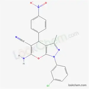 Molecular Structure of 4604-43-7 (6-amino-1-(3-chlorophenyl)-3-methyl-4-(4-nitrophenyl)-1,4-dihydropyrano[2,3-c]pyrazole-5-carbonitrile)