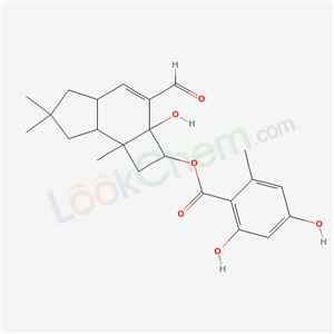 Benzoic acid,2,4-dihydroxy-6-methyl-,(2R,- 2aS,4aS,7aS,7bR)-3-formyl-2,2a,4a,5,6,7,7a,- 7b-octahydro-2a-hydroxy-6,6,7b-trimethyl- 1H-cyclobut[e]inden-2-yl ester,rel-(+)-  cas  82869-08-7