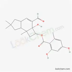 Molecular Structure of 82869-08-7 ((2R,2aS,4aS,7aS,7bR)-3-formyl-2a-hydroxy-6,6,7b-trimethyl-2,2a,4a,5,6,7,7a,7b-octahydro-1H-cyclobuta[e]inden-2-yl 2,4-dihydroxy-6-methylbenzoate)