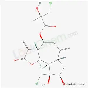 Molecular Structure of 37006-36-3 ((2S)-2-Hydroxy-2-methyl-3-chloropropanoic acid (3aR,9S)-8α,9β-dihydroxy-9-(chloromethyl)-3,6-bis(methylene)-2-oxo-2,3,3aβ,4,5,6,6aβ,7,8,9,9aβ,9bα-dodecahydroazuleno[4,5-b]furan-4β-yl ester)