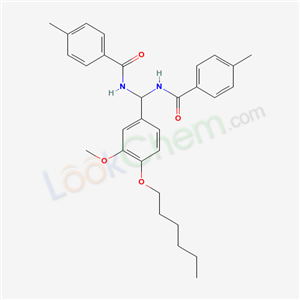 7038-06-4,N-[(4-hexoxy-3-methoxy-phenyl)-[(4-methylbenzoyl)amino]methyl]-4-methyl-benzamide,