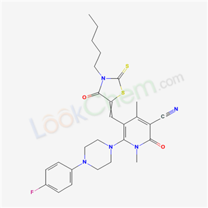 7063-44-7,6-[4-(4-fluorophenyl)piperazin-1-yl]-1,4-dimethyl-2-oxo-5-[(4-oxo-3-pentyl-2-thioxo-1,3-thiazolidin-5-ylidene)methyl]-1,2-dihydropyridine-3-carbonitrile,