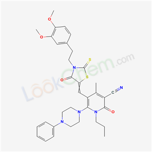 7064-45-1,5-({3-[2-(3,4-dimethoxyphenyl)ethyl]-4-oxo-2-thioxo-1,3-thiazolidin-5-ylidene}methyl)-4-methyl-2-oxo-6-(4-phenylpiperazin-1-yl)-1-propyl-1,2-dihydropyridine-3-carbonitrile,