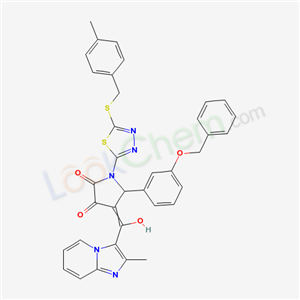 7067-38-1,5-[3-(benzyloxy)phenyl]-4-[hydroxy(2-methylimidazo[1,2-a]pyridin-3-yl)methylidene]-1-{5-[(4-methylbenzyl)sulfanyl]-1,3,4-thiadiazol-2-yl}pyrrolidine-2,3-dione,
