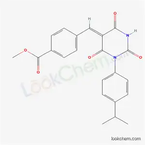 Molecular Structure of 5985-57-9 (methyl 4-[(Z)-{1-[4-(1-methylethyl)phenyl]-2,4,6-trioxotetrahydropyrimidin-5(2H)-ylidene}methyl]benzoate)