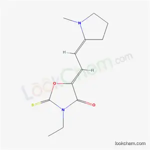 Molecular Structure of 41504-26-1 (3-ethyl-5-[(1-methyl-2-pyrrolidinylidene)ethylidene]-2-thioxooxazolidin-4-one)