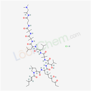 78149-02-7,N-[1-[[1-[[2-[[1-[[1-[[2-[[2-[[3-[(2-dimethylamino-1-methyl-ethyl)amino]-3-oxo-propyl]amino]-1,1-dimethyl-2-oxo-ethyl]amino]-1,1-dimethyl-2-oxo-ethyl]carbamoyl]-3-methyl-butyl]carbamoyl]-3-methyl-butyl]amino]-1,1-dimethyl-2-oxo-ethyl]carbamoyl]-2-hydroxy-,Leucinostatin A,hydrochloride;