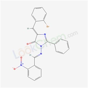 126293-39-8,(5Z)-5-(2-bromobenzylidene)-3-{[(E)-(2-nitrophenyl)methylidene]amino}-2-phenyl-3,5-dihydro-4H-imidazol-4-one,4H-Imidazol-4-one, 3,5-dihydro-5-((2-bromophenyl)methylene)-3-(((2-nitrophenyl)methylene)amino)-2-phenyl-;(5Z)-5-[(2-bromophenyl)methylidene]-3-[(2-nitrophenyl)methylideneamino]-2-phenyl-imidazol-4-one;4-(o-Bromobenzylidene)-1-((o-nitrobenzylidene)amino)-2-phenyl-2-imidazolin-5-one;