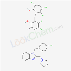 61853-31-4,1-[(4-chlorophenyl)methyl]-2-(pyrrolidin-1-ylmethyl)benzoimidazole; 3,4,6-trichloro-2-[(2,3,5-trichloro-6-hydroxy-phenyl)methyl]phenol,EINECS 263-277-9;2,2'-Methylenebis(3,4,6-trichlorophenol),compound with 1-(4-chlorobenzyl)-2-(1-pyrrolidinylmethyl)-1H-benzimidazole (1:1);