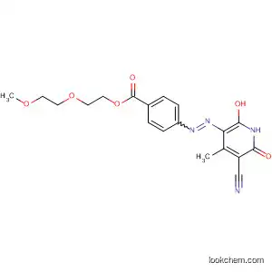 Molecular Structure of 71599-88-7 (Benzoic acid,
4-[(5-cyano-1,6-dihydro-2-hydroxy-4-methyl-6-oxo-3-pyridinyl)azo]-,
2-(2-methoxyethoxy)ethyl ester)