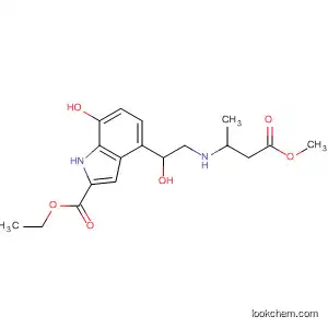 Molecular Structure of 84640-05-1 (1H-Indole-2-carboxylic acid,
7-hydroxy-4-[1-hydroxy-2-[(3-methoxy-1-methyl-3-oxopropyl)amino]ethyl]
-, ethyl ester)