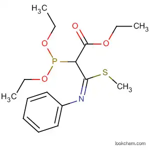 Molecular Structure of 88908-06-9 (Propanoic acid, 2-(diethoxyphosphinyl)-3-(methylthio)-3-(phenylimino)-,
ethyl ester, (E)-)