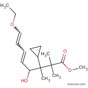 Molecular Structure of 89186-20-9 (Cyclopropanebutanoic acid,
3-(5-ethoxy-1-hydroxy-2,4-pentadienyl)-2,2-dimethyl-, methyl ester)