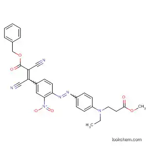Molecular Structure of 89904-24-5 (2-Propenoic acid,
2,3-dicyano-3-[4-[[4-[ethyl(3-methoxy-3-oxopropyl)amino]phenyl]azo]-3-
nitrophenyl]-, phenylmethyl ester)