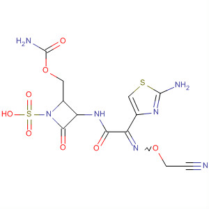 Molecular Structure of 89956-46-7 (1-Azetidinesulfonic acid,
2-[[(aminocarbonyl)oxy]methyl]-3-[[(2-amino-4-thiazolyl)[(cyanomethoxy)
imino]acetyl]amino]-4-oxo-)