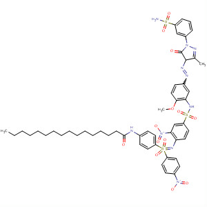 Molecular Structure of 89969-13-1 (Hexadecanamide,
N-[4-[N-[4-[[[5-[[1-[3-(aminosulfonyl)phenyl]-4,5-dihydro-3-methyl-5-oxo-
1H-pyrazol-4-yl]azo]-2-methoxyphenyl]amino]sulfonyl]-2-nitrophenyl]-S-(
4-nitrophenyl)sulfinimidoyl]phenyl]-)