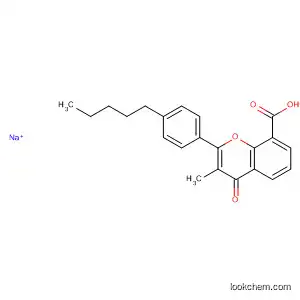 Molecular Structure of 90102-39-9 (4H-1-Benzopyran-8-carboxylic acid, 3-methyl-4-oxo-2-(4-pentylphenyl)-,
sodium salt)