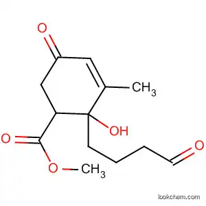 Molecular Structure of 90122-96-6 (3-Cyclohexene-1-carboxylic acid,
2-hydroxy-3-methyl-5-oxo-2-(4-oxobutyl)-, methyl ester, cis-)