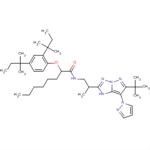 Molecular Structure of 138559-17-8 (Octanamide,
2-[2,4-bis(1,1-dimethylpropyl)phenoxy]-N-[2-[6-(1,1-dimethylethyl)-7-(1
H-pyrazol-1-yl)-1H-pyrazolo[1,5-b][1,2,4]triazol-2-yl]propyl]-)