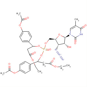 Molecular Structure of 139729-64-9 (5'-Thymidylic acid, 3'-azido-3'-deoxy-,
bis[1-[4-(acetyloxy)phenyl]-3-ethoxy-3-oxopropyl] ester)