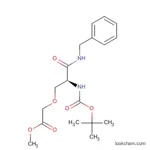 Molecular Structure of 141108-79-4 (Acetic acid,
[2-[[(1,1-dimethylethoxy)carbonyl]amino]-3-oxo-3-[(phenylmethyl)amino]
propoxy]-, methyl ester, (S)-)