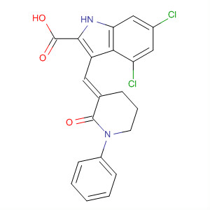 Molecular Structure of 166974-25-0 (1H-Indole-2-carboxylic acid,
4,6-dichloro-3-[(2-oxo-1-phenyl-3-piperidinylidene)methyl]-, (E)-)