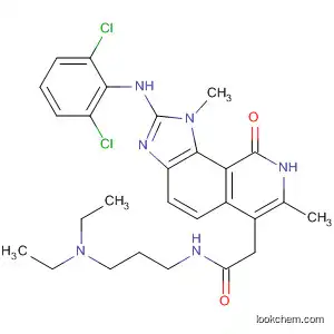 Molecular Structure of 333455-75-7 (1H-Imidazo[4,5-h]isoquinoline-6-acetamide,
2-[(2,6-dichlorophenyl)amino]-N-[3-(diethylamino)propyl]-8,9-dihydro-1,
7-dimethyl-9-oxo-)