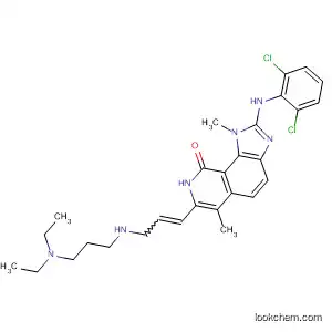 Molecular Structure of 333456-30-7 (9H-Imidazo[4,5-h]isoquinolin-9-one,
2-[(2,6-dichlorophenyl)amino]-7-[3-[[2-(diethylamino)ethyl]methylamino]-
1-propenyl]-1,8-dihydro-1,6-dimethyl-)