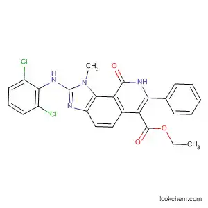 Molecular Structure of 333457-24-2 (1H-Imidazo[4,5-h]isoquinoline-6-carboxylic acid,
2-[(2,6-dichlorophenyl)amino]-8,9-dihydro-1-methyl-9-oxo-7-phenyl-,
ethyl ester)