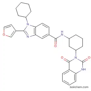Molecular Structure of 390812-99-4 (1H-Benzimidazole-5-carboxamide,
1-cyclohexyl-N-[3-(1,4-dihydro-2,4-dioxo-3(2H)-quinazolinyl)cyclohexyl]-
2-(3-furanyl)-)