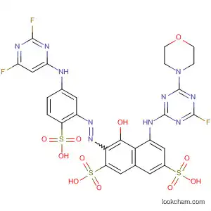 Molecular Structure of 148440-22-6 (2,7-Naphthalenedisulfonic acid,
3-[[5-[(2,6-difluoro-4-pyrimidinyl)amino]-2-sulfophenyl]azo]-5-[[4-fluoro-6
-(4-morpholinyl)-1,3,5-triazin-2-yl]amino]-4-hydroxy-)