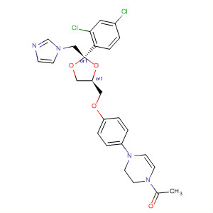 Pyrazine,
1-acetyl-4-[4-[[(2R,4S)-2-(2,4-dichlorophenyl)-2-(1H-imidazol-1-ylmethyl
)-1,3-dioxolan-4-yl]methoxy]phenyl]-1,2,3,4-tetrahydro-, rel-