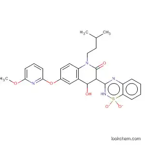 Molecular Structure of 477932-32-4 (2(1H)-Quinolinone,
3-(1,1-dioxido-2H-1,2,4-benzothiadiazin-3-yl)-4-hydroxy-6-[(6-methoxy-
2-pyridinyl)oxy]-1-(3-methylbutyl)-)