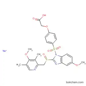Molecular Structure of 651728-41-5 (Acetic acid,
[4-[[5-methoxy-2-[[(4-methoxy-3,5-dimethyl-2-pyridinyl)methyl]sulfinyl]-1
H-benzimidazol-1-yl]sulfonyl]phenoxy]-, sodium salt)