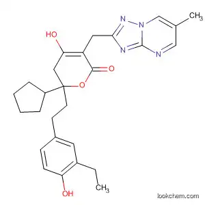 Molecular Structure of 749929-52-0 (2H-Pyran-2-one,
6-cyclopentyl-6-[2-(3-ethyl-4-hydroxyphenyl)ethyl]-5,6-dihydro-4-hydroxy-
3-[(6-methyl[1,2,4]triazolo[1,5-a]pyrimidin-2-yl)methyl]-)