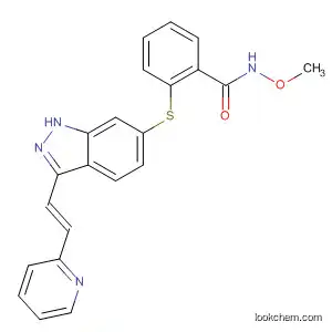 Molecular Structure of 319460-92-9 (Benzamide,
N-methoxy-2-[[3-[(1E)-2-(2-pyridinyl)ethenyl]-1H-indazol-6-yl]thio]-)
