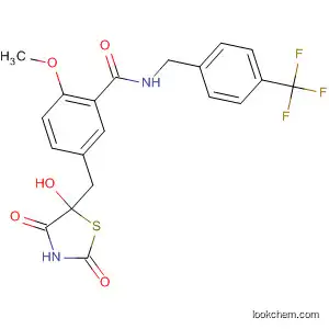 Molecular Structure of 797031-74-4 (Benzamide,
5-[(5-hydroxy-2,4-dioxo-5-thiazolidinyl)methyl]-2-methoxy-N-[[4-(trifluoro
methyl)phenyl]methyl]-)
