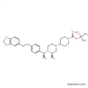 Molecular Structure of 821005-19-0 (1-Piperidinecarboxylic acid,
4-[(3R)-4-[(1S)-1-[4-[2-(1,3-benzodioxol-5-yl)ethyl]phenyl]ethyl]-3-methyl
-1-piperazinyl]-, 1,1-dimethylethyl ester)