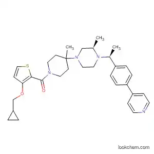 Molecular Structure of 821005-23-6 (Piperidine,
1-[[3-(cyclopropylmethoxy)-2-thienyl]carbonyl]-4-methyl-4-[(3R)-3-methyl
-4-[(1S)-1-[4-(4-pyridinyl)phenyl]ethyl]-1-piperazinyl]-)
