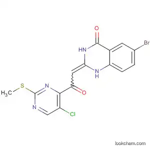 Molecular Structure of 821788-89-0 (4(1H)-Quinazolinone,
6-bromo-2-[2-[5-chloro-2-(methylthio)-4-pyrimidinyl]-2-oxoethylidene]-2,
3-dihydro-)