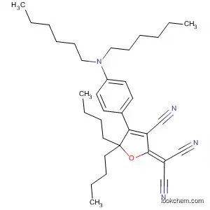 Molecular Structure of 821789-43-9 (Propanedinitrile,
[5,5-dibutyl-3-cyano-4-[4-(dihexylamino)phenyl]-2(5H)-furanylidene]-)