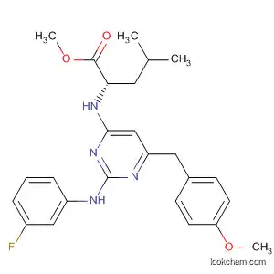 Molecular Structure of 825647-13-0 (L-Leucine,
N-[2-[(3-fluorophenyl)amino]-6-[(4-methoxyphenyl)methyl]-4-pyrimidinyl]-
, methyl ester)