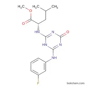 Molecular Structure of 825647-32-3 (L-Leucine,
N-[6-[(3-fluorophenyl)amino]-1,4-dihydro-4-oxo-1,3,5-triazin-2-yl]-,
methyl ester)