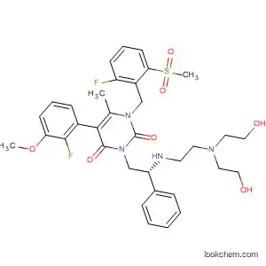 Molecular Structure of 830346-16-2 (2,4(1H,3H)-Pyrimidinedione,
3-[(2R)-2-[[2-[bis(2-hydroxyethyl)amino]ethyl]amino]-2-phenylethyl]-5-(2-
fluoro-3-methoxyphenyl)-1-[[2-fluoro-6-(methylsulfonyl)phenyl]methyl]-6-
methyl-)