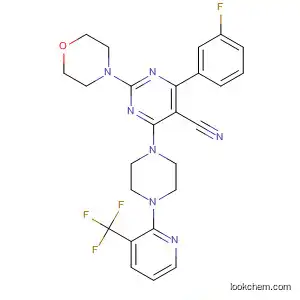Molecular Structure of 833463-40-4 (5-Pyrimidinecarbonitrile,
4-(3-fluorophenyl)-2-(4-morpholinyl)-6-[4-[3-(trifluoromethyl)-2-pyridinyl]-
1-piperazinyl]-)