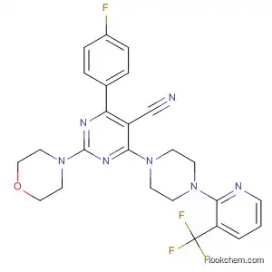 Molecular Structure of 833463-41-5 (5-Pyrimidinecarbonitrile,
4-(4-fluorophenyl)-2-(4-morpholinyl)-6-[4-[3-(trifluoromethyl)-2-pyridinyl]-
1-piperazinyl]-)
