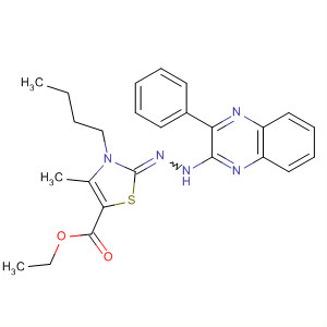 Molecular Structure of 195825-29-7 (5-Thiazolecarboxylic acid,
3-butyl-2,3-dihydro-4-methyl-2-[(3-phenyl-2-quinoxalinyl)hydrazono]-,
ethyl ester)